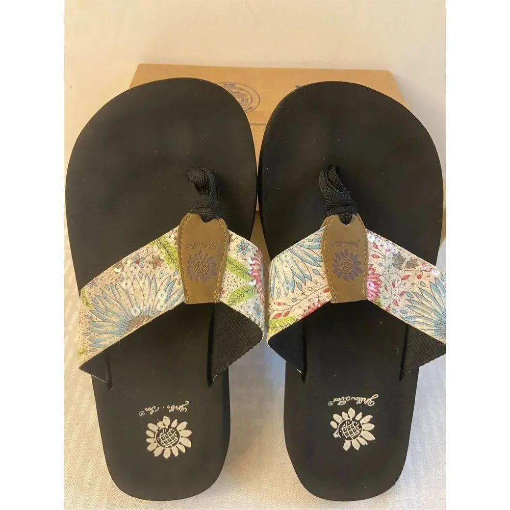 Yellow box sequins flowers flip flops size 7 - Picture 1 of 3